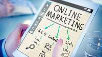 Marketing Bildschirm mit Notizen rund um das Thema Marketing