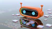 kleiner orangener Roboter ohne Beine auf Schalttafel