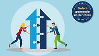 Menschen setzen Puzzle-Pfeil together