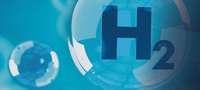 Die Zeichenfolge "H2" schwebt in einer Gasblase zusammen mit anderen Bubbles und Molekülen in blauem Raum